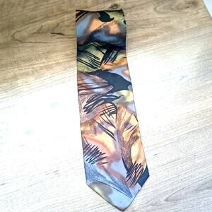 Vintage Enrico Guccini 100% Silk Tie Made In Italy Watercolor Painting Pattern